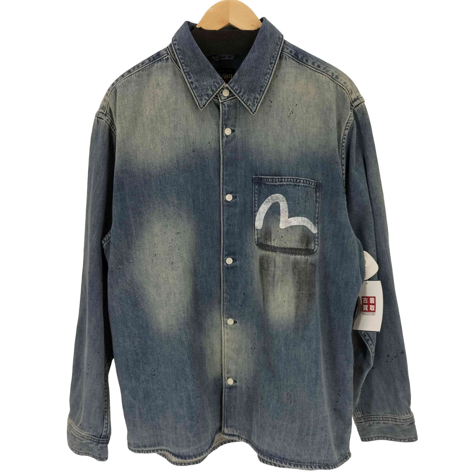 エヴィス EVISU スプラッシュインクカモメプリント レギュラーフィット デニムシャツ メンズ import：L