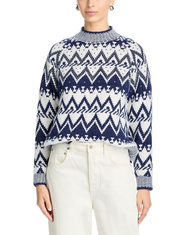 アクア レディース アウター ニット・セーター AQUA Studded Fair Isle Sweater Exclusive NavyIvory アイボリー