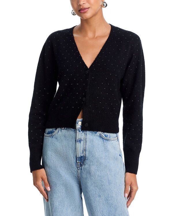 アクア レディース アウター カーディガン Vネック AQUA Beaded V Neck Cardigan Exclusive Black ブラック