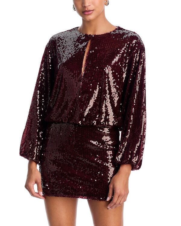 アクア レディース トップス ワンピース ミニ スパンコール AQUA Sequin Long Sleeve Mini Dress Exclusive Burgundy バーガンディ