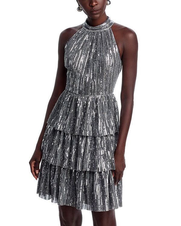 エリザジェイ レディース トップス ワンピース ティアード モックネック スパンコール Eliza J Sequin Mock Neck Tieredressilver シルバー