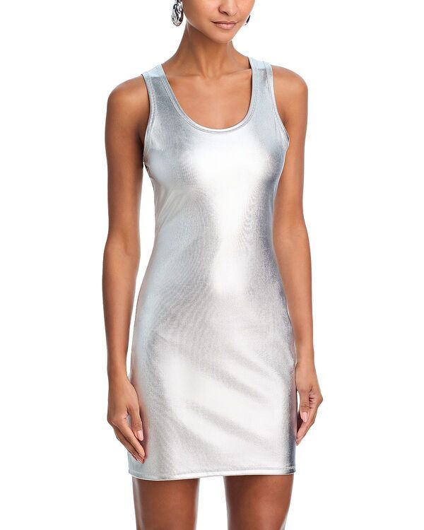 アクア レディース トップス ワンピース ミニ トール ノースリーブ AQUA Metallic Sleeveless Mini Dress Exclusive Silver シルバー