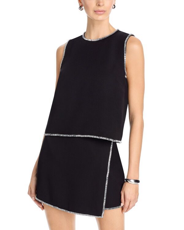 アクア レディース トップス シャツ ノースリーブ AQUA Rhinestone Trim Sleeveless Top Exclusive Black ブラック 6,920円