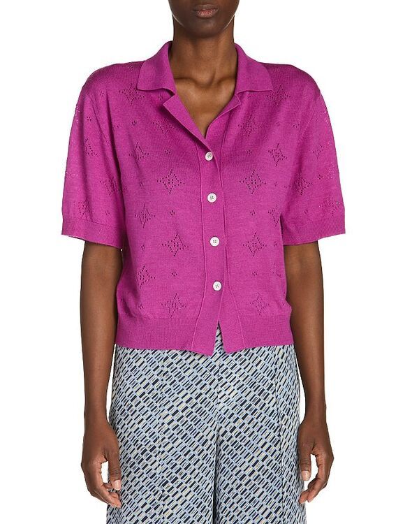 マルニ レディース トップス シャツ ウール シルク ニット Marni Wool Silk Perforated Knit Shirt Fuschia フューシャ