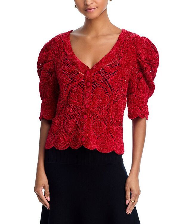 ファーム レディース アウター カーディガン Vネック セーター FARM Rio Rococo Hearts V Neck Cardigan Sweatered レッド