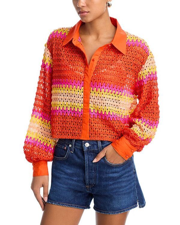 レイミー ブルック レディース トップス シャツ メッシュ Ramy Brook Naomi Meshirt Vivid Orange Crochet オレンジ