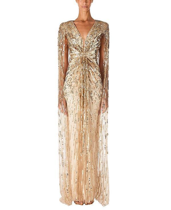 ジェニー・パッカム レディース トップス ワンピースパンコール Jenny Packham Gold Rush SequinEmbellished Gown Illusion ゴールド