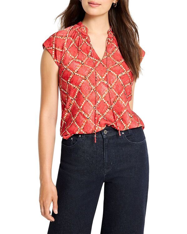 ニックプラスゾーイ レディース トップス シャツ キャップ NICZOE Squiggle Check Cap Sleeve Top Red Multi レッド