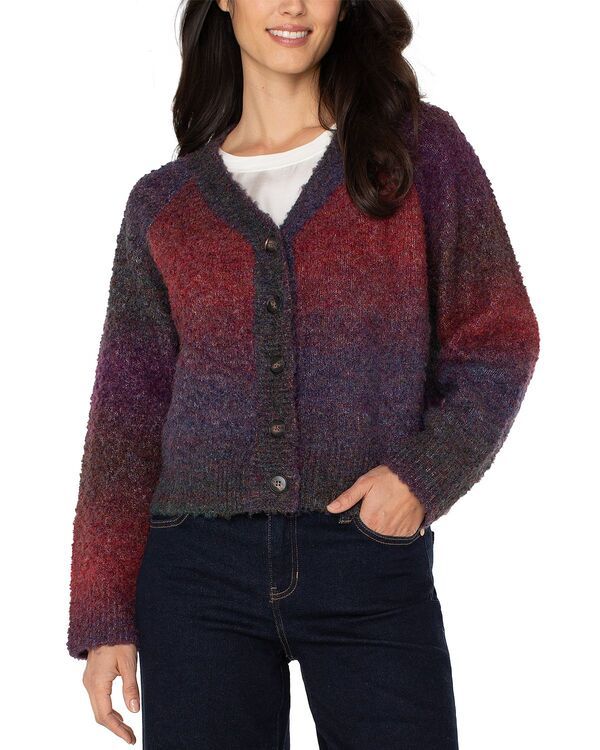 リヴァプール ロサンゼルス レディース アウター カーディガン Vネック Liverpoolos Angeles Ombr V Neck Cardigan Berry Burgundy Ombre バーガンディ