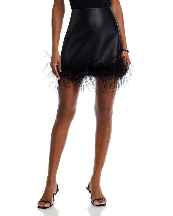 アクア レディース ボトムスカート ミニ レザー フェイクレザー AQUA Faux Leather Feather Trimini Skirt Exclusive Black ブラック