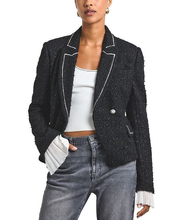 デレクラムテンクロスバイ レディース アウター ジャケット・ブルゾン ツイード ブレザー Derek Lam 10 Crosby Estelise Galaxy Tweed Blazer BlackSilver ブラック