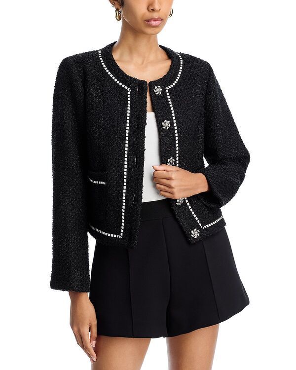 アクア レディース アウター ジャケット・ブルゾン ツイード コントラスト AQUA Contrastitch Tweed Jacket Exclusive BlackIvory アイボリー