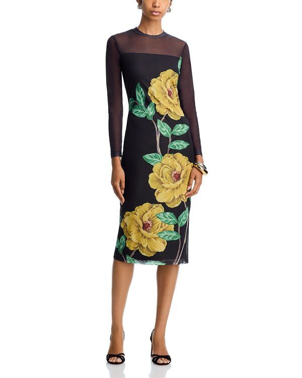 アクア レディース トップス ワンピース フラワー柄 メッシュ ミディ フラワー AQUA Mesh Floral Midi Dress Exclusive Navy Multi ネイビー
