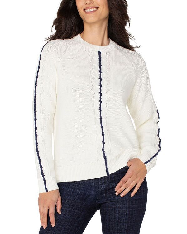 リヴァプール ロサンゼルス レディース アウター ニット・セーター Liverpoolos Angeles Cable Knit Sweater White Navy Stripe ホワイト