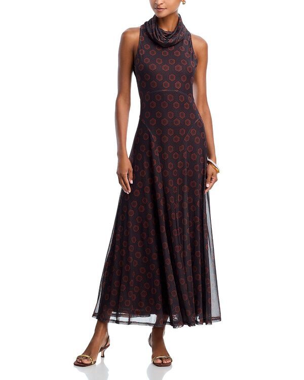 アクア レディース トップス ワンピース タートルネック メッシュ マキシ AQUA Turtleneck Mesh Maxi Dress Exclusive Brown ブラウン
