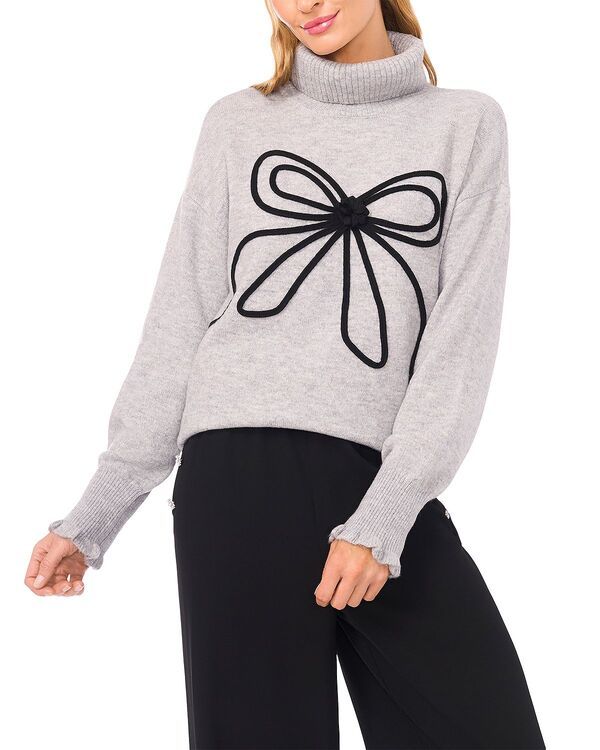 セセ レディース アウター ニット・セータートルネック 刺繍 CeCembroidered Ribbon Turtleneck Sweater Light Heather Grey グレー