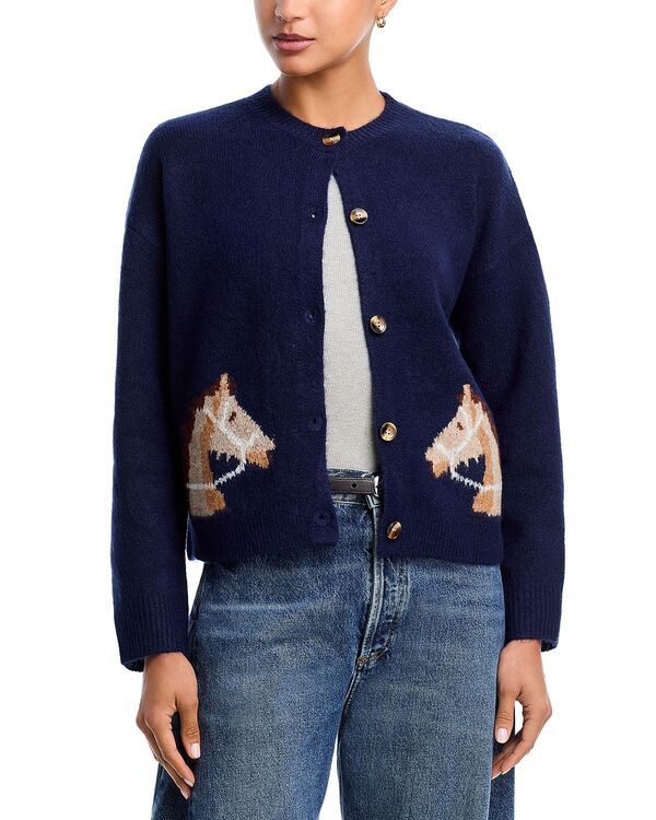 アクア レディース アウター カーディガン プリント AQUA Horse Print Cardiganavy Multi ネイビー