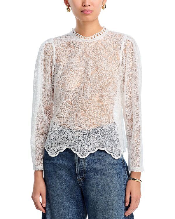 アクア レディース トップス シャツ レース AQUA Lace Long Sleeve Top Exclusive White ホワイト
