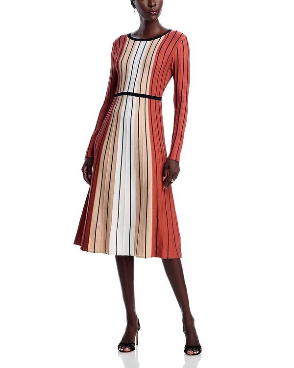 ティー・タハリ レディース トップス ワンピース Tahari Long Sleeve Round Neck Vertical Color Block Stripe Dress Canyon Rock ストライプ