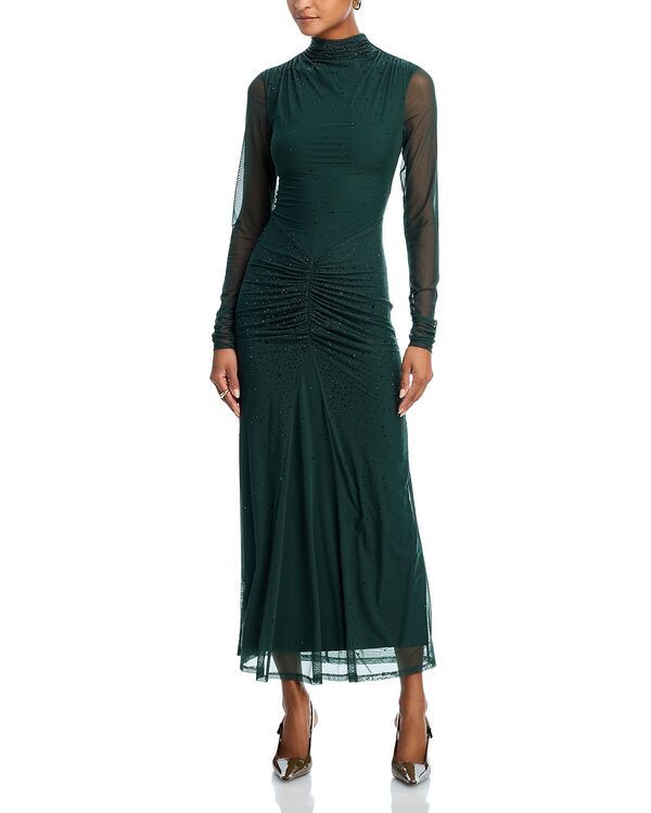 アクア レディース トップス ワンピース メッシュ マキシ AQUA Crystalong Sleeve Mesh Maxi Dress Exclusive Dark Green グリーン