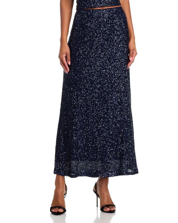 アクア レディース ボトムスカート スパンコール マキシ AQUA Sequin Maxi Skirt Exclusive NavyBlack ブラック