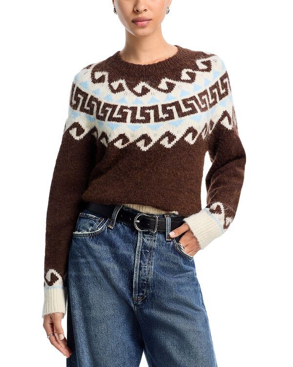 アクア レディース アウター ニット・セーター クルーネック AQUA Crewneck Fair Isle Sweater Exclusive Brown ブラウン