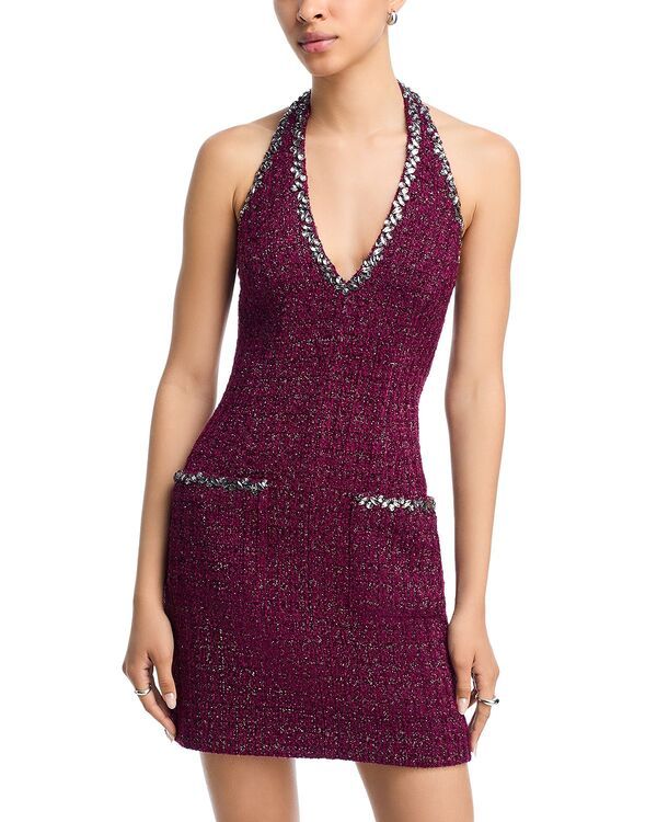 アクア レディース トップス ワンピース ミニ ツイード ホルター AQUA Tweed Halter Mini Dress Exclusive Burgundy バーガンディ