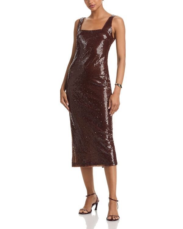 アクア レディース トップス ワンピース ミディ スパンコール AQUA Sequin Midi Dress Exclusive Brown ブラウン