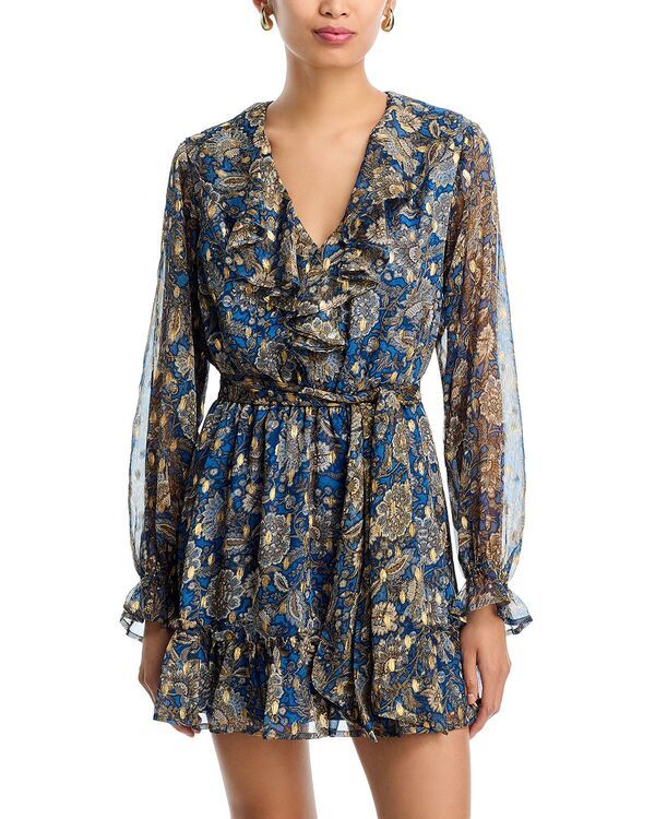 アクア レディース トップス ワンピース フリル トール AQUA Metallic Ruffle Trim Boho Dress Exclusive Blue ブルー