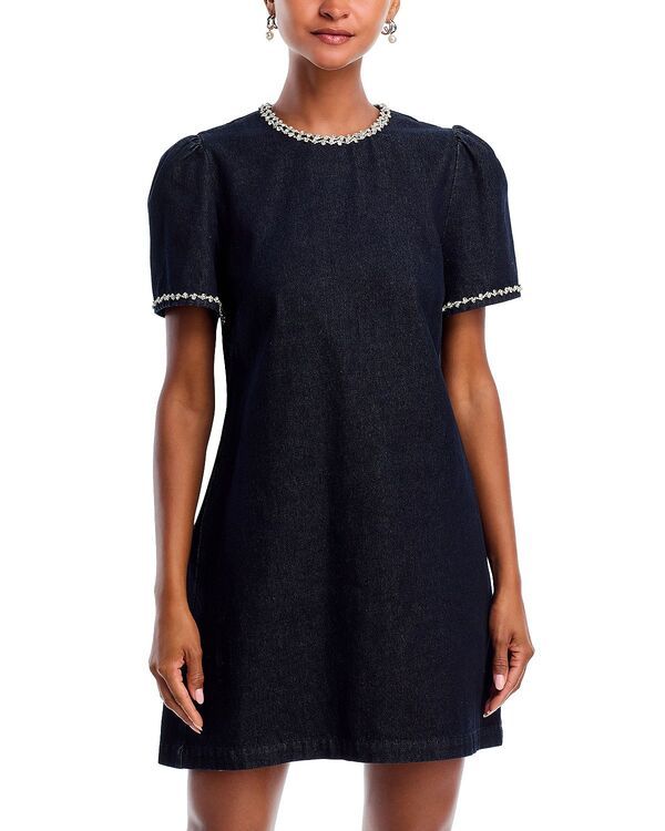 アクア レディース トップス ワンピース デニム AQUA Crystal Denim Short Sleeve Shift Dress Exclusive Dark Indigo インディゴ