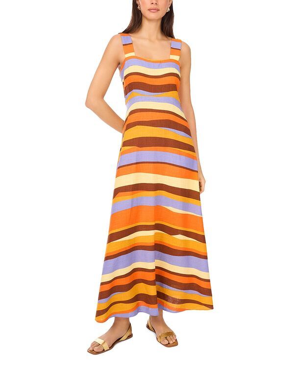 ヴィンスカムート レディース トップス ワンピース ミディ VINCE CAMUTO Striped Square Neck Midi Dress Rich Black ブラック