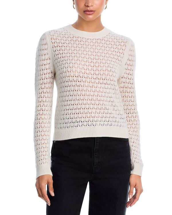 アクア レディース アウター ニット・セーター クルーネック AQUA 100 Cashmere Openwork Crewneck Sweater Exclusive Ivory アイボリー