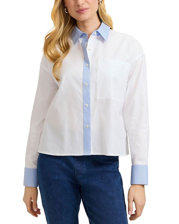フォックスクラフト レディース トップス シャツ コットン Foxcroft Marina Long Sleeve Cavalry Cotton Shirt White ホワイト