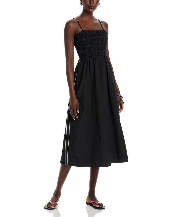 スティーブ マデン レディース トップス ワンピース ミディ シャーリング STEVE MADDEN Kit Smocked Poplin Midi Dress BlackWhite ホワイト