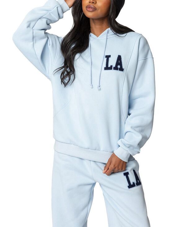 アディクテッド レディース アウター パーカー・スウェット Edikted LA Loversized Hoodie Light Blue ブルー