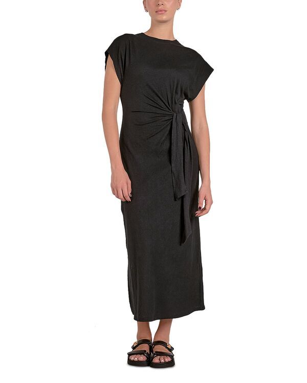エラン レディース トップス ワンピース ミディ キャップ Elan Cap Sleeve Side Tie Midi Dress Black ブラック