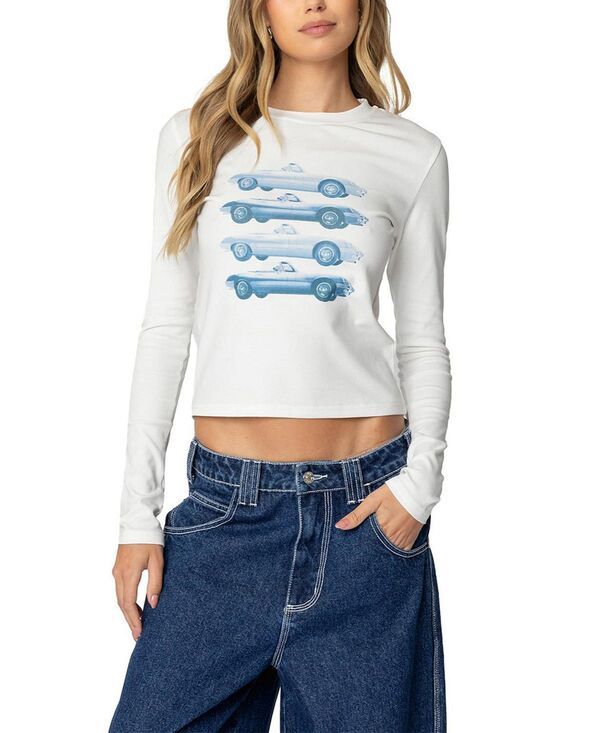アディクテッド レディース トップス シャツ Edikted Car Club Long Sleeve TShirt White ホワイト