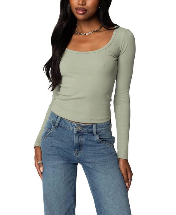 アディクテッド レディース トップス シャツ Edikted Makenna Scoop Neck Top Green グリーン