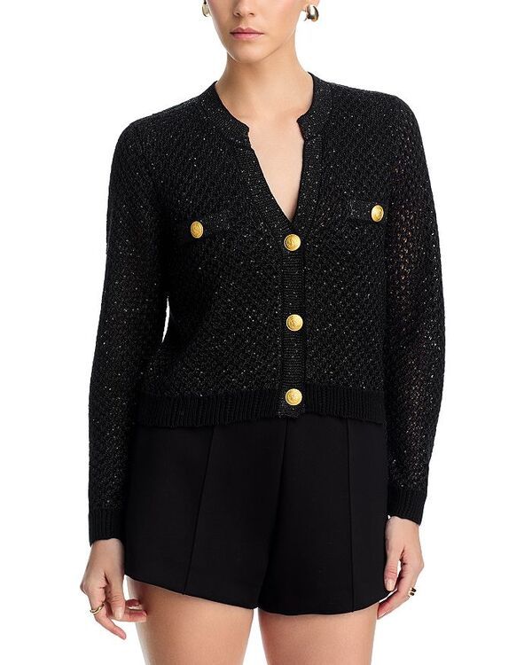 ラジャンス レディース アウター ニット・セーター スパンコール カーディガン クロップド LAGENCE Blanca Sequinned Cropped Cardigan Black GunmetalGold ブラック