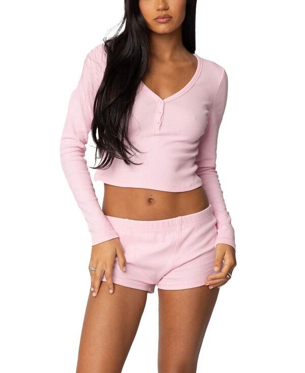 アディクテッド レディース トップス シャツ リブ Edikted Rebekah Ribbed Top Light Pink ピンク