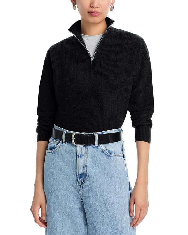 アクア レディース アウター ニット・セーター ハーフジップ AQUA 100 Cashmere Quarter Zip Sweater Exclusive Black ブラック