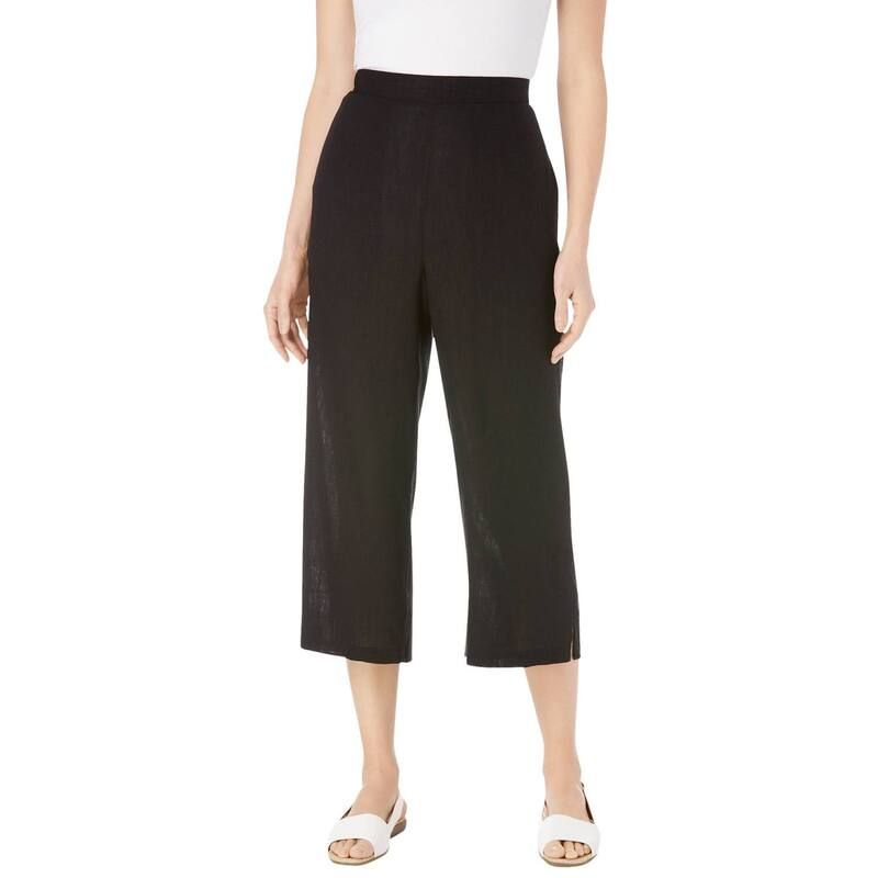 ウーマン ウィズイン レディース ボトムス カジュアルパンツ プラスサイズ プチ キャップ リネン Woman Within Plusize Petite Linen Capri Black ブラック