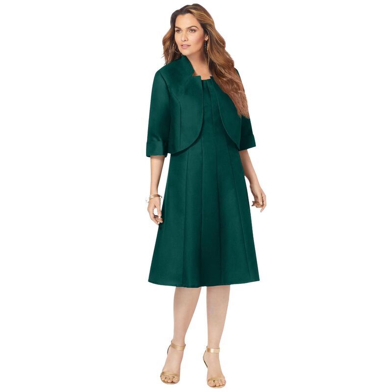 ロアマンズ レディース トップス ワンピース プラスサイズ ジャケット Roamans Womens Plusizelbow Sleeve FitAndFlare Dress With Bolero Jacket 2Piece Suit Emerald Gre