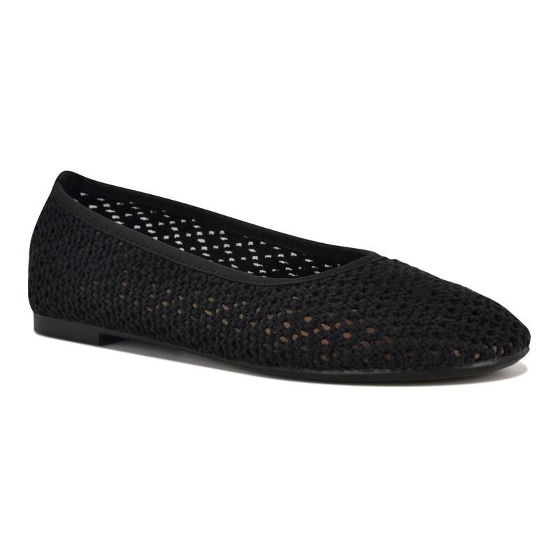 ナインウェスト レディース シューズ サンダル Nine West Burnne Womens Round Toe SlipOn Dress Flats Black Crochet ブラック