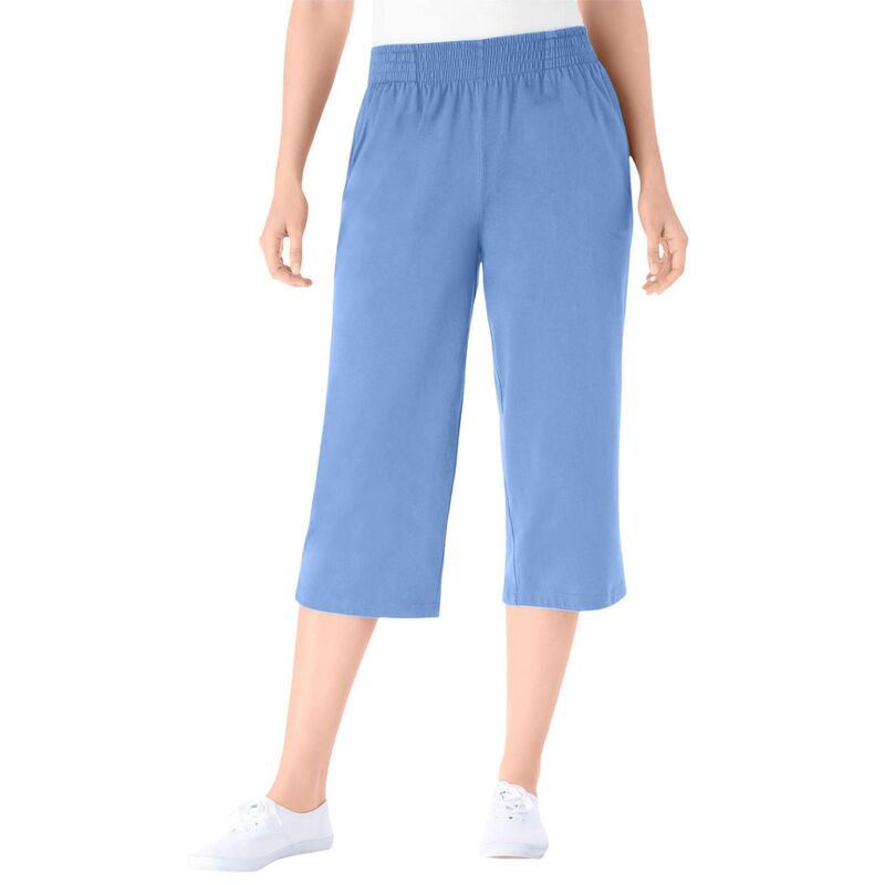 ウーマン ウィズイン レディース ボトムス カジュアルパンツ プラスサイズ プチ キャップ ニット Woman Within Plusize PetitelasticWaist PullOn Knit Pocket Capri Pants French Blu