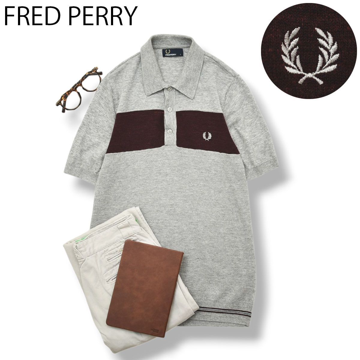 【美品】英国製 フレッドペリー FRED PERRY 半袖 月桂樹 ポロシャツ♪ 月桂樹ロゴ】 フレッドペリー FRED PERRY 半袖 ポロシャツ S グレー x