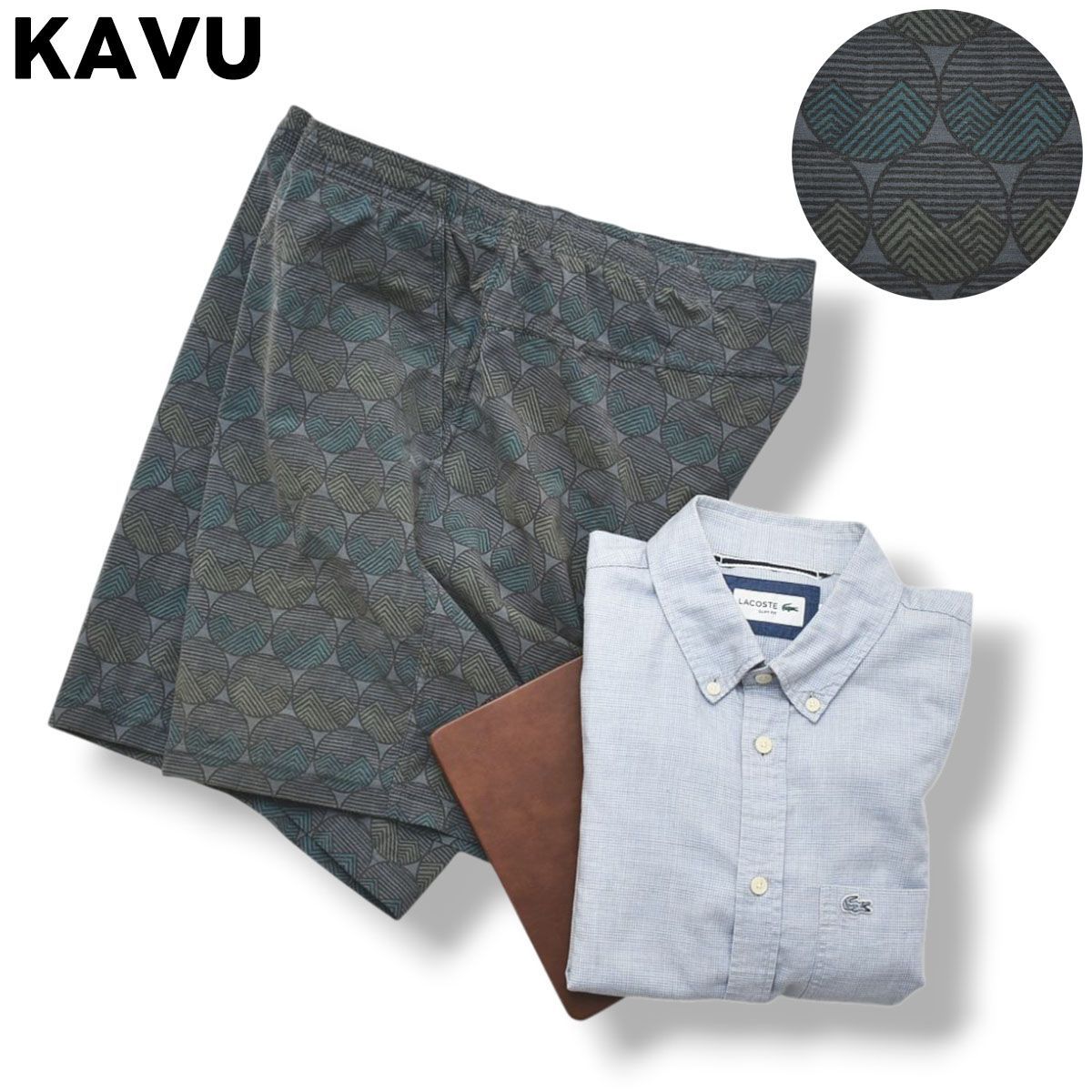 【リラックス】カブ KAVU ハーフ ショート バギー パンツ 短パン ショーツ M 総柄 グレー メンズ 男性用 アメカジ