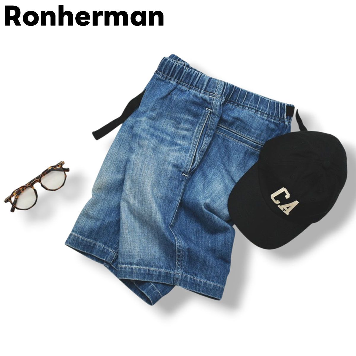 日本製 ロンハーマン Ronherman ハーフ デニム パンツ ショート ジーンズ 短パン ショーツ S ライト インディゴ アメカジ ストリート カジュアル メンズ