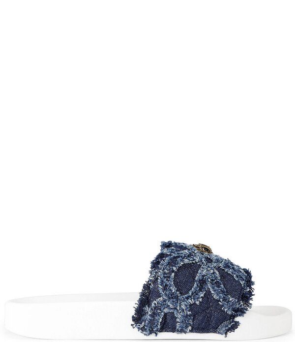 カートジェイガーロンドン レディース シューズ パンプス フラワー柄 サンダル デニム ロゴ フラワー Kurt Geiger London Meena Logo Denim Floral Eagle Pool Slide Sandals Open Blue