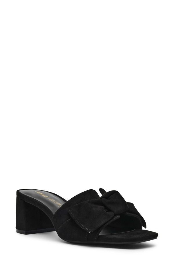 アンクライン レディース シューズ ヒール サンダル Anne Klein Kizmet Bow Slide Sandal Black Suede ブラック